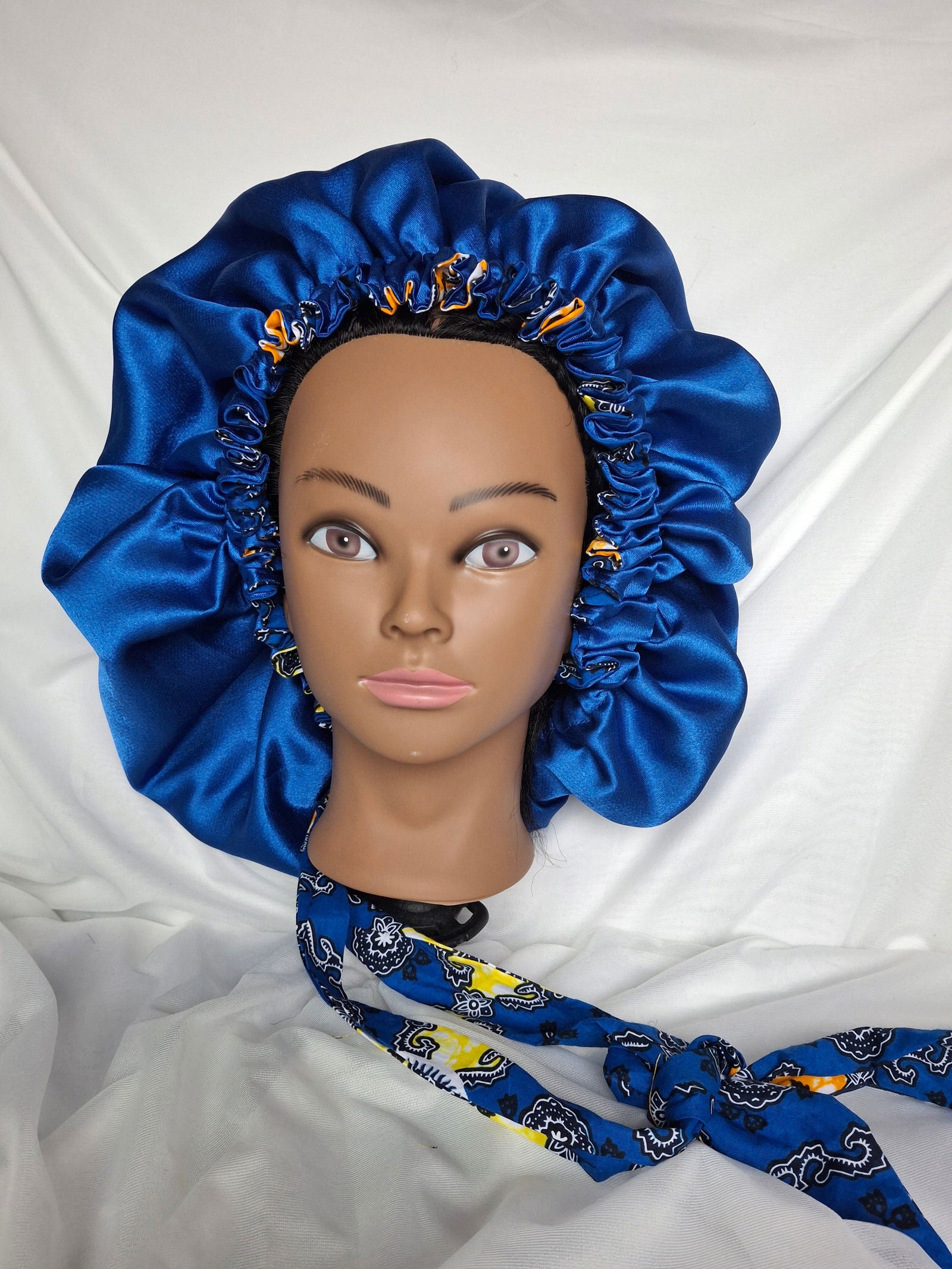 Bonnet de nuit réversible - Tissu Satin & Super Wax - Edith.KM