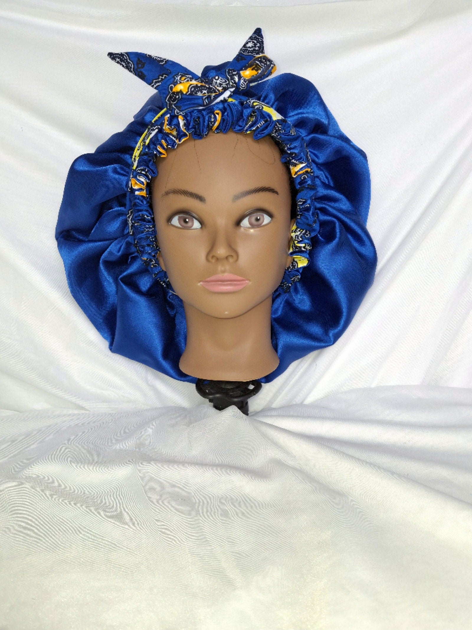 Bonnet de nuit réversible - Tissu Satin & Super Wax - Edith.KM