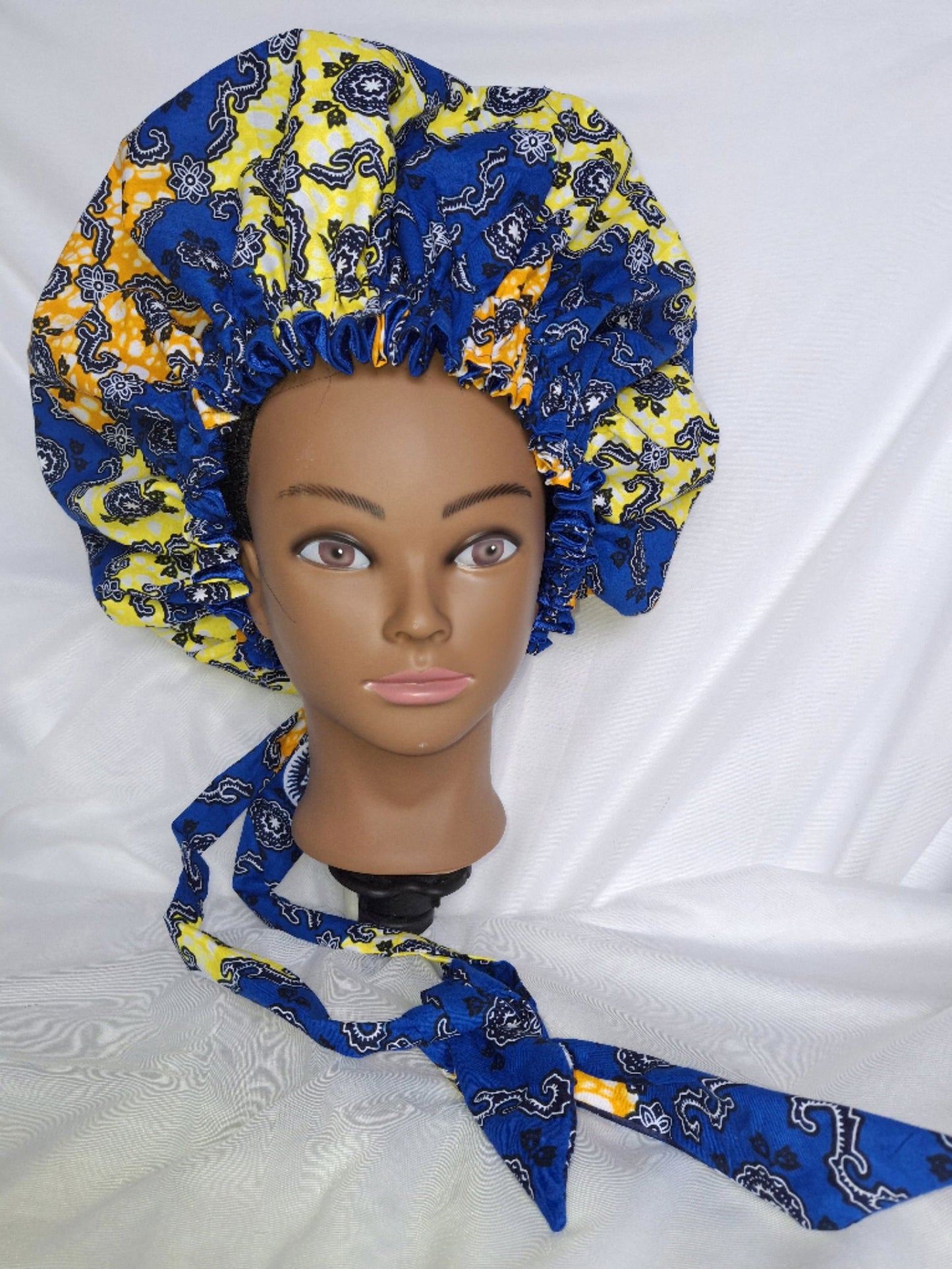 Bonnet de nuit réversible - Tissu Satin & Super Wax - Edith.KM