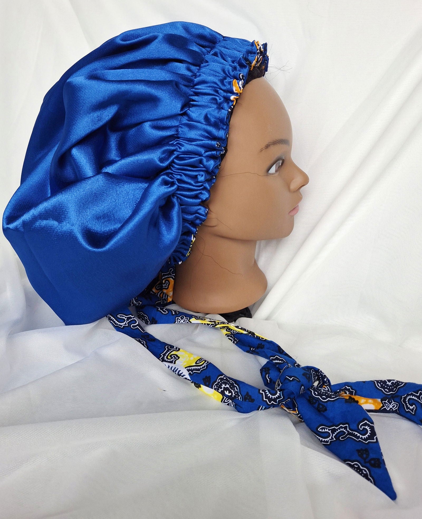 Bonnet de nuit réversible - Tissu Satin & Super Wax - Edith.KM
