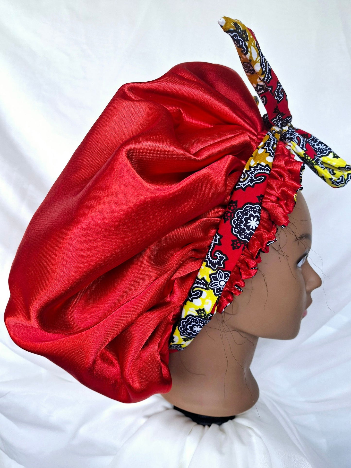 Bonnet de nuit réversible - Tissu Satin & Super Wax - Edith.KM