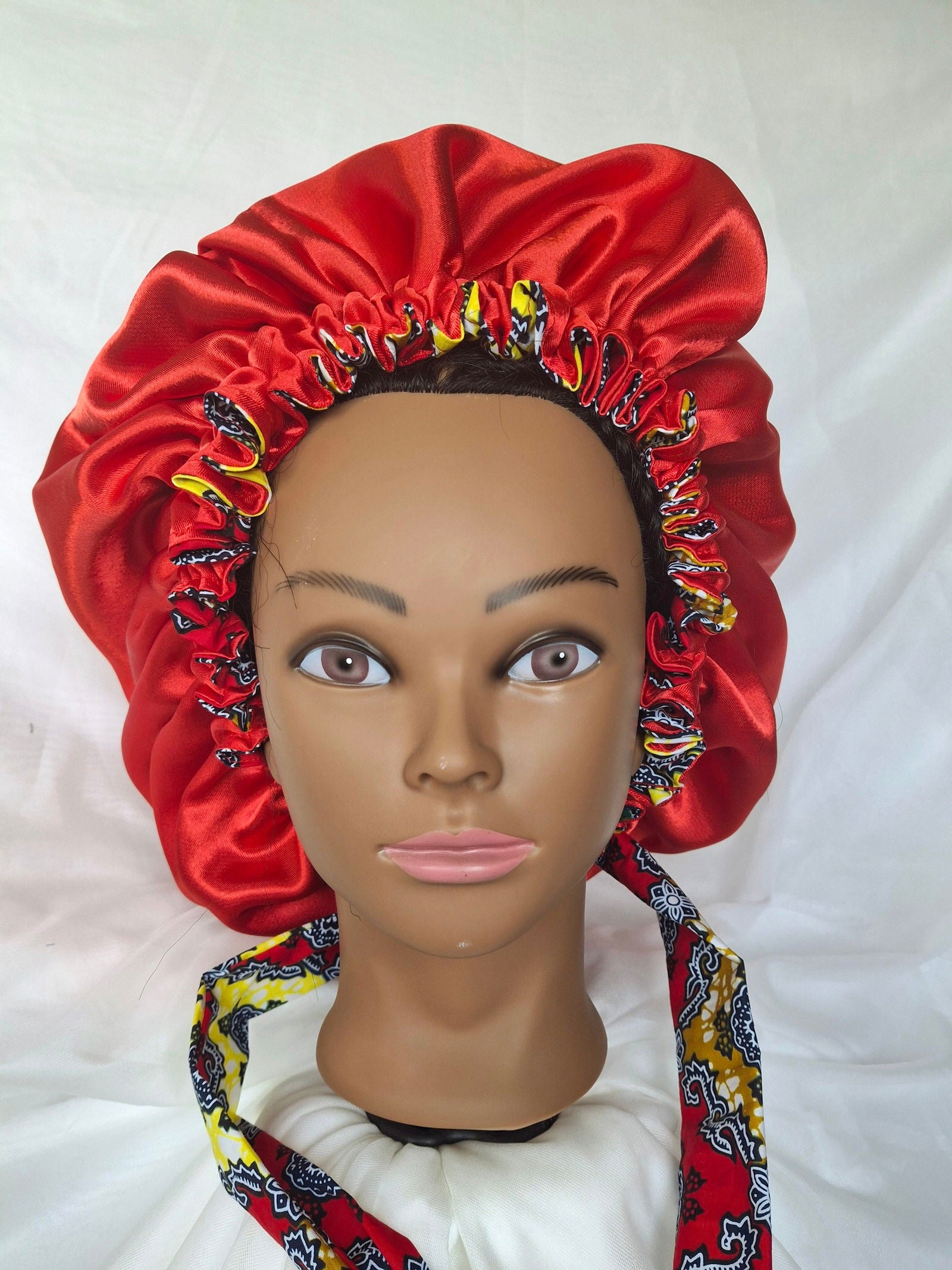 Bonnet de nuit réversible - Tissu Satin & Super Wax - Edith.KM