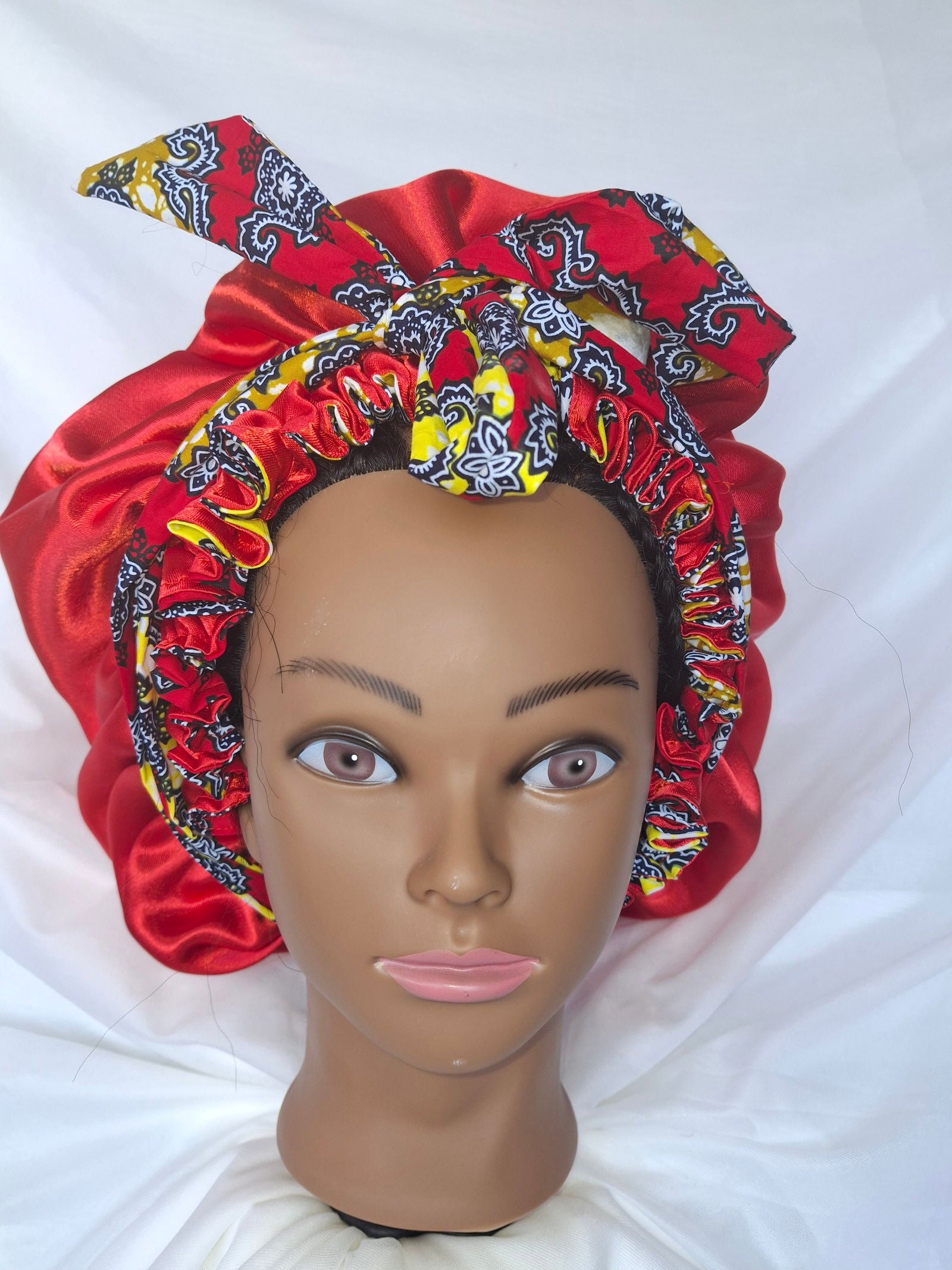 Bonnet de nuit réversible - Tissu Satin & Super Wax - Edith.KM