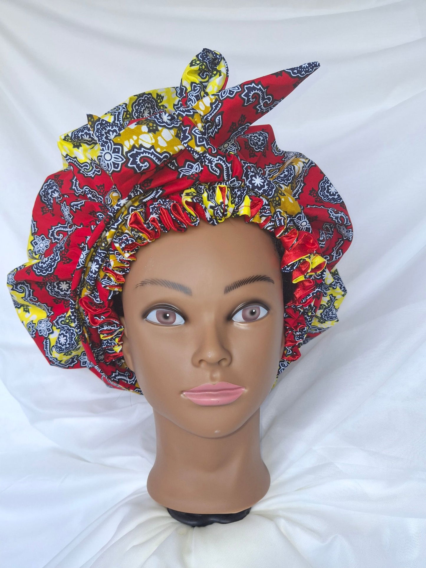 Bonnet de nuit réversible - Tissu Satin & Super Wax - Edith.KM