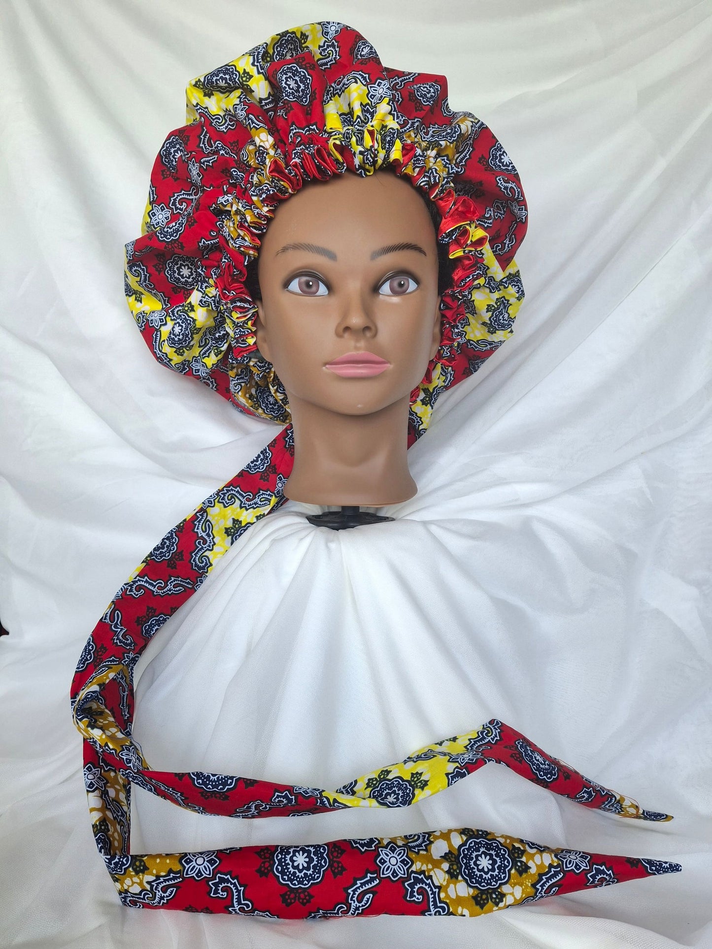 Bonnet de nuit réversible - Tissu Satin & Super Wax - Edith.KM